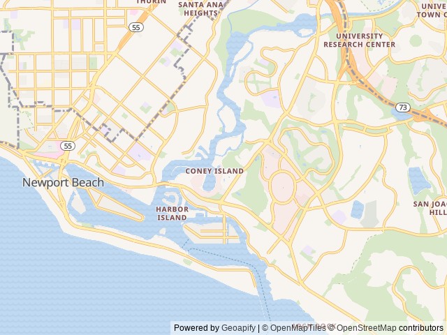 Map of Newport Dunes location at Newport Beach, CA, United States