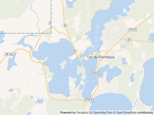 Map of Lac du Flambeau Campground and Marina location at Lac du Flambeau, WI, United States