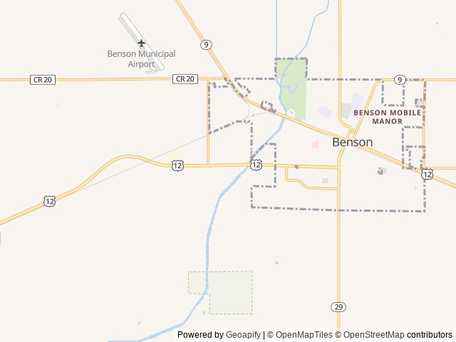 Map of Outdoors Inn Campground location at Benson, MN, United States