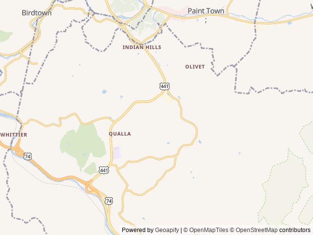 Map of Flaming Arrow Campground location at Whittier, NC, United States