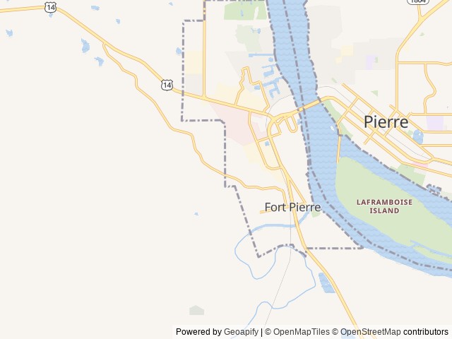 Map of River View RV Park location at Fort Pierre, SD, United States