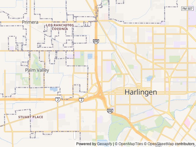 Map of Paradise Park RV Resort location at Harlingen, TX, United States