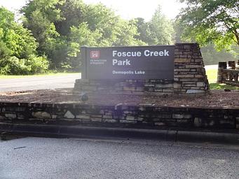 Foscue Creek Campground and Park entry sign.