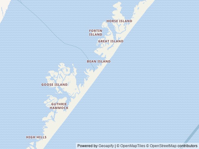 Map of Great Island Cabin Camp location at Harkers Island, NC, United States