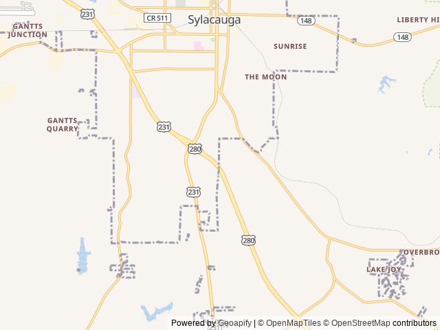 Map of Oakwood Landing location at Sylacauga, AL, United States