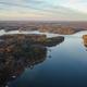 Drone photo of Lake Hartwell at sunset.