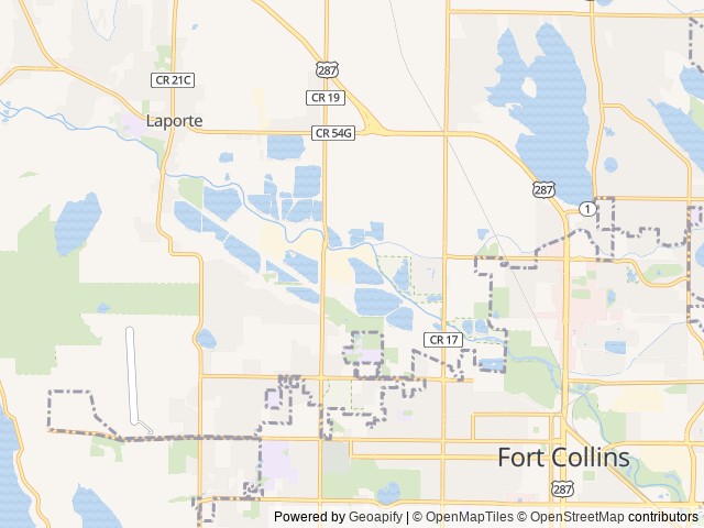 Map of Fort Collins / Lakeside KOA Holiday location at Fort Collins, CO, United States