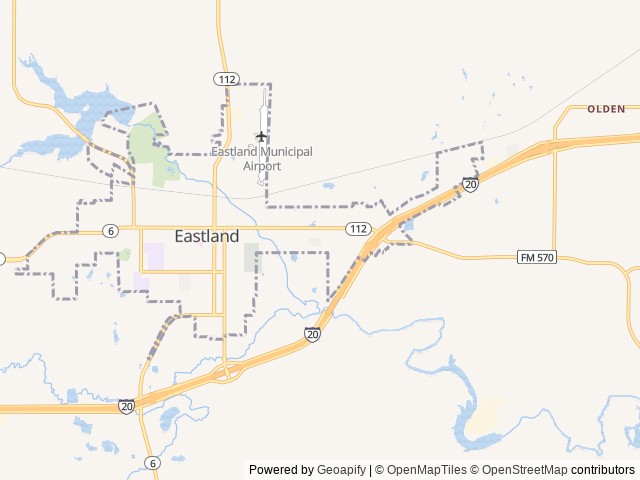 Map of Wandering Oaks RV Park location at Eastland, TX, United States