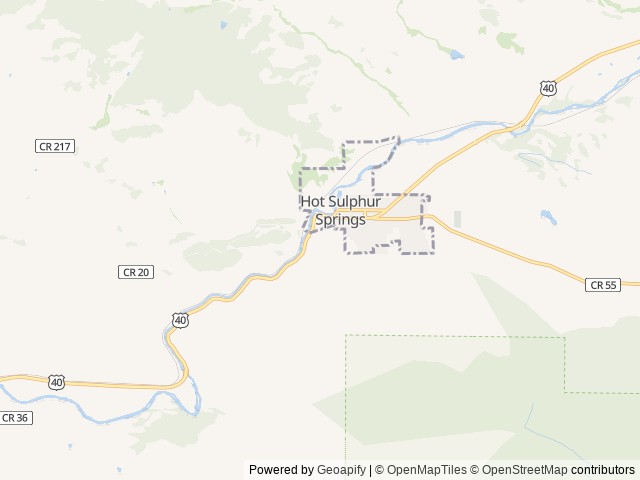 Map of Pioneer Park Campground location at Hot Sulphur Springs, CO, United States