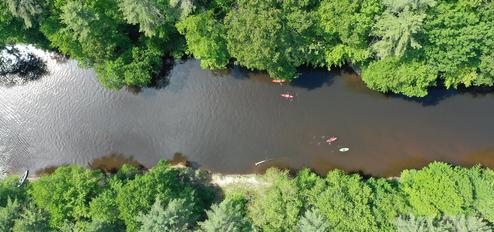 Overheard View of River with Kayaks