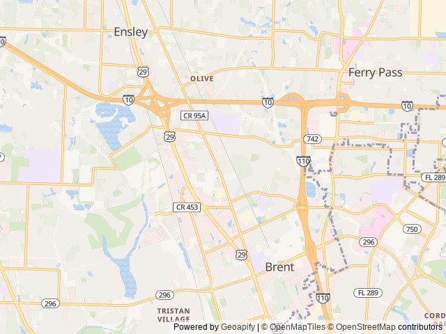 Map of Tanglewood Gardens MH & RV Park location at Pensacola, FL, United States