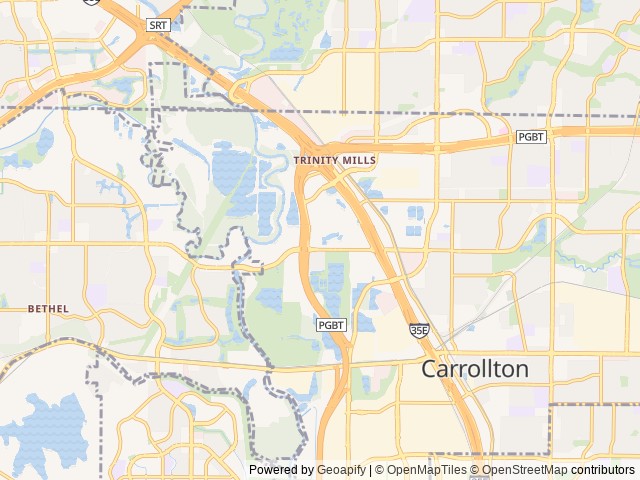 Map of Sandy Lake location at Carrollton, TX, United States