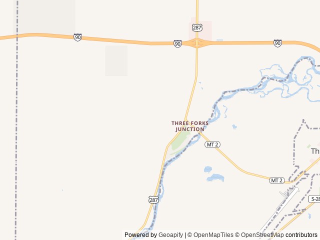 Map of Three Forks KOA Journey location at Three Forks, MT, United States