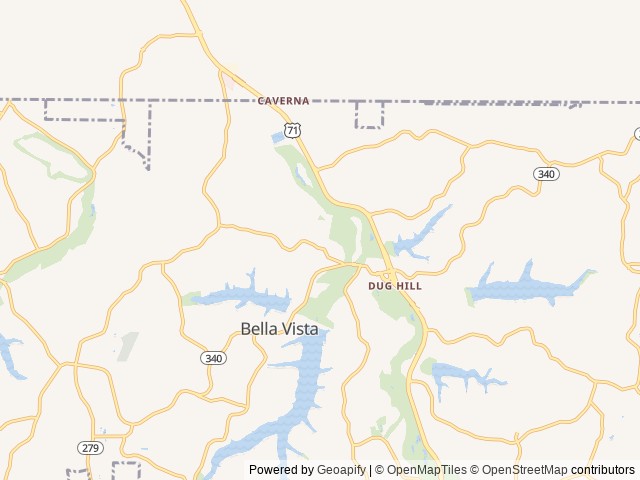 Map of Blowing Springs Campground location at Bella Vista, AR, United States