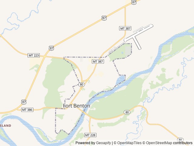 Map of Benton RV Park location at Fort Benton, MT, United States