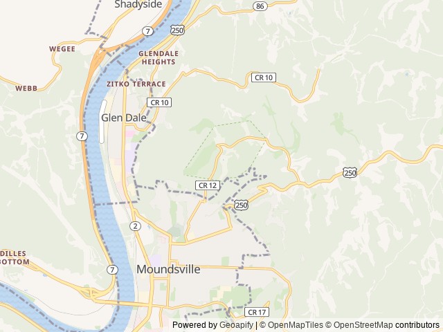 Map of Grand Vue Park location at Moundsville, WV, United States