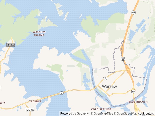 Map of Bledsoe Ferry location at Warsaw, MO, United States