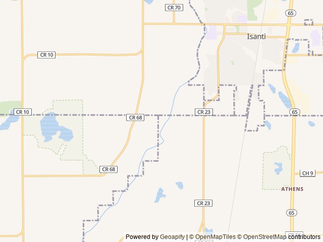 Map of Country Camping at Rum River RV Park and Campground location at Isanti, MN, United States