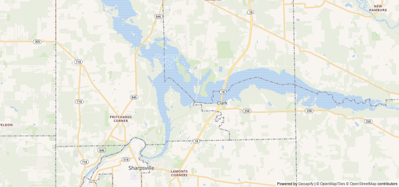 Map of Shenango Rec Area Campground location at Hermitage, PA, United States