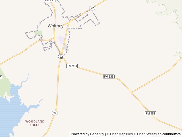 Map of Lakes of Whitney Willow RV Park location at Whitney, TX, United States
