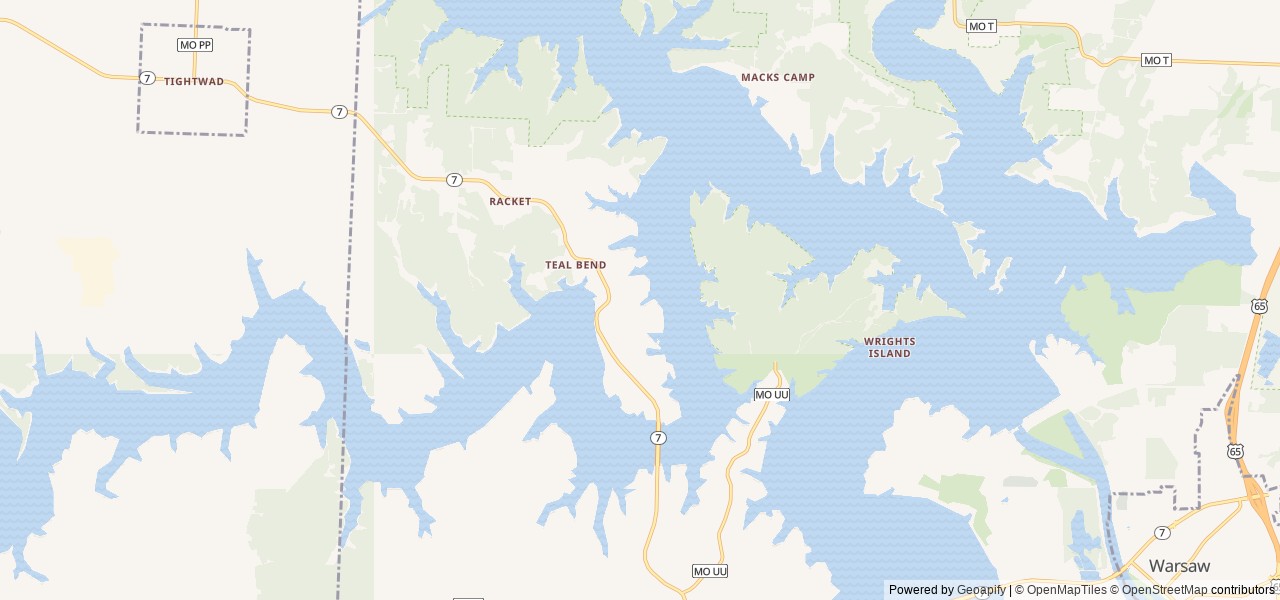 Map of Long Shoal location at Warsaw, MO, United States