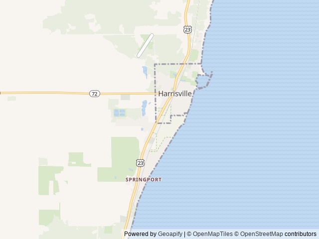 Map of Huron Pines Campground location at Harrisville, MI, United States