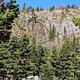 View of a cliffside with trees and shrubs.