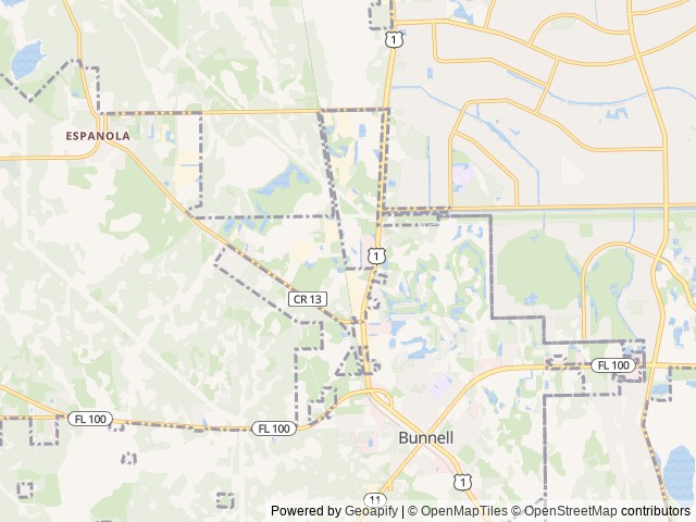 Map of Palm Coast RV Park location at Bunnell, FL, United States