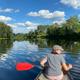 Kayaks on the Connecticut River by the 60-foot dock at Riverside Camping & RV Resort