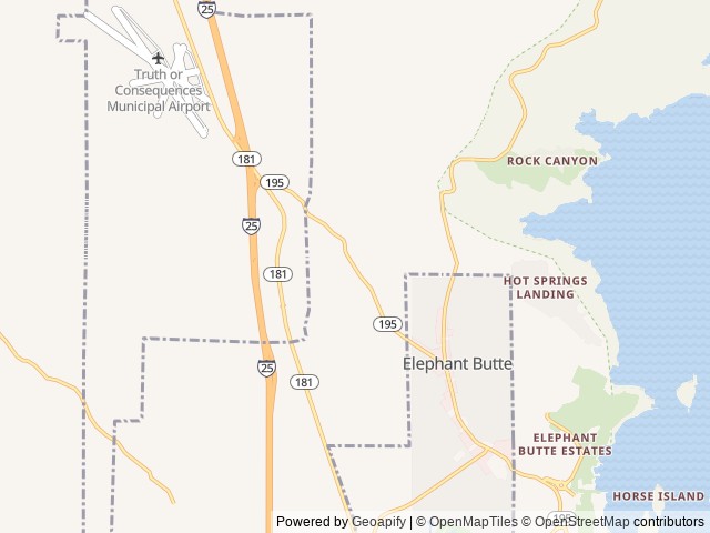 Map of Cabana RV Park location at Elephant Butte, NM, United States
