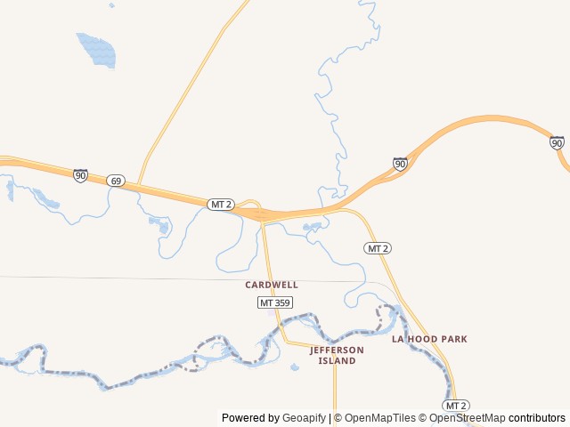 Map of Cardwell Campground location at Cardwell, MT, United States