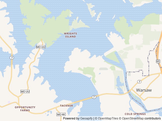 Map of Shawnee Bend location at Warsaw, MO, United States