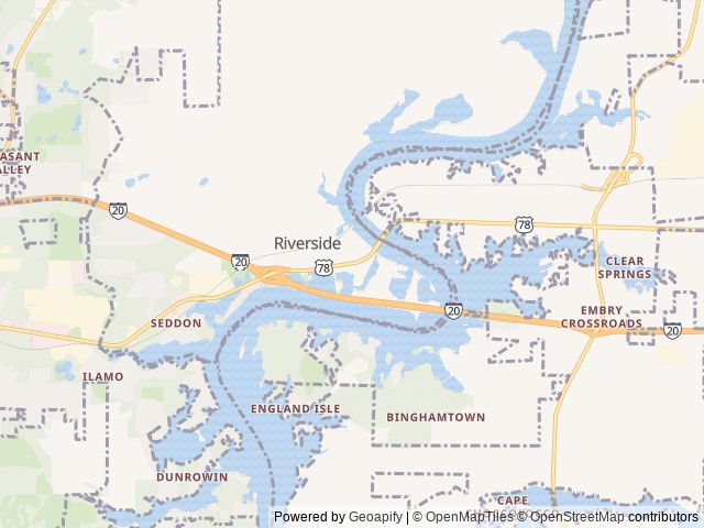 Map of Safe Harbor R.V. Park location at Riverside, AL, United States