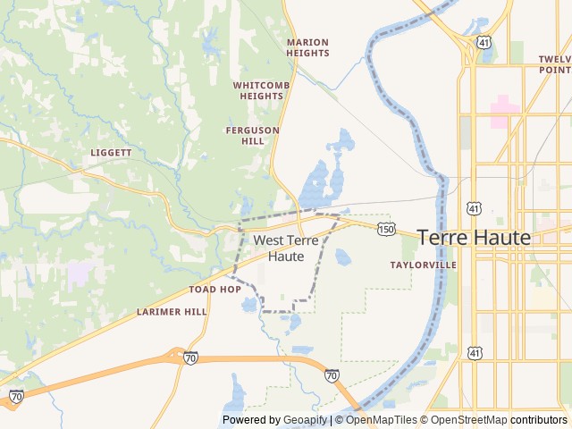 Map of Lazy L Lake Campground location at West Terre Haute, IN, United States