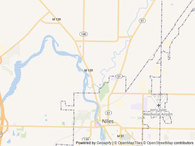 Map of Riverfront Park Campground location at Niles, MI, United States