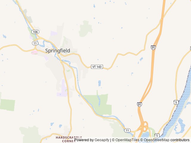Map of Tree Farm Campground location at Springfield, VT, United States