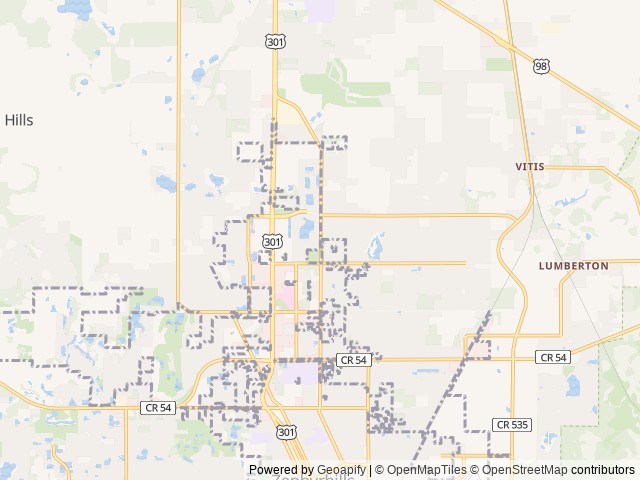 Map of Baker Acres location at Zephyrhills, FL, United States