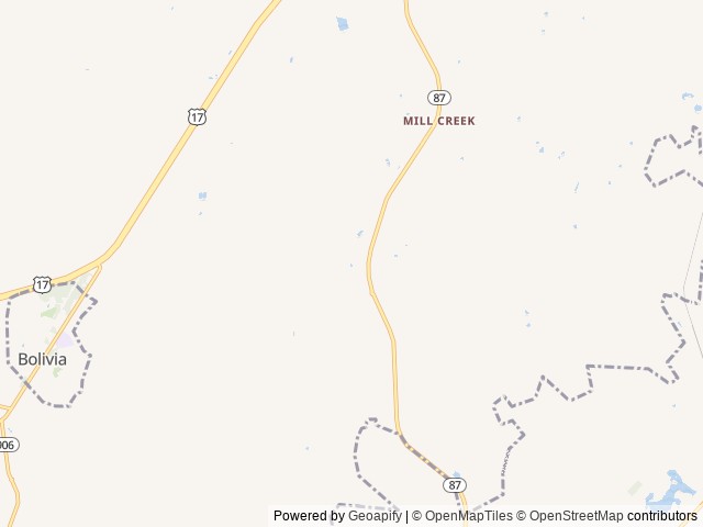 Map of In The Pines RV & Cabin Village location at Bolivia, NC, United States