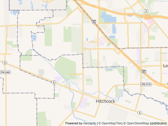 Map of Texas RV Park location at Hitchcock, TX, United States