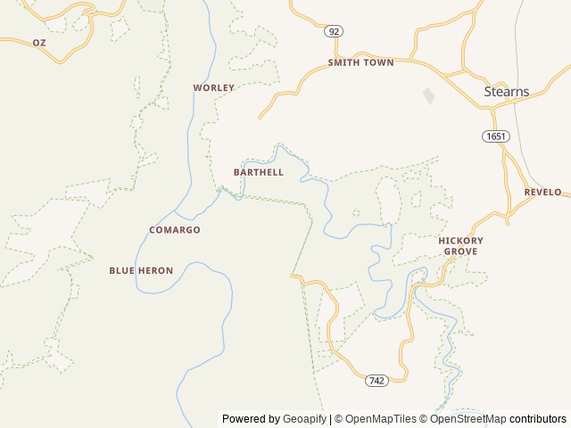 Map of Blue Heron Campground location at Oneida, TN, United States