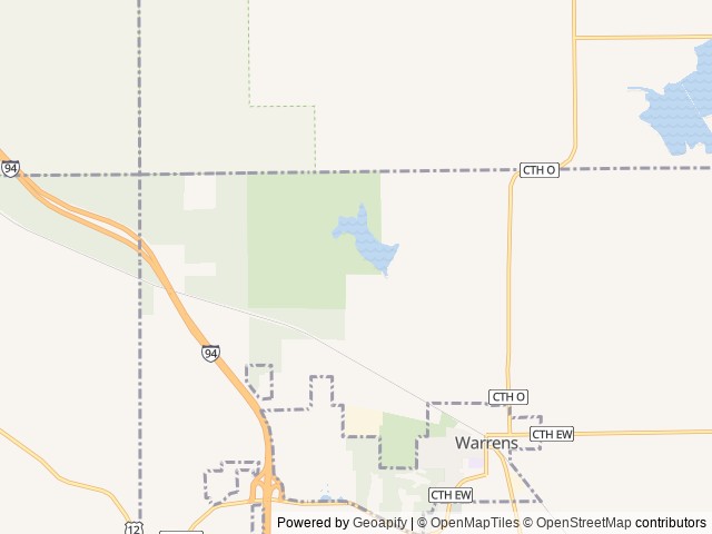 Map of McMullen Memorial County Park location at Warrens, WI, United States