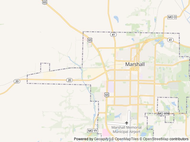 Map of Happy Times Campground location at Marshall, MO, United States