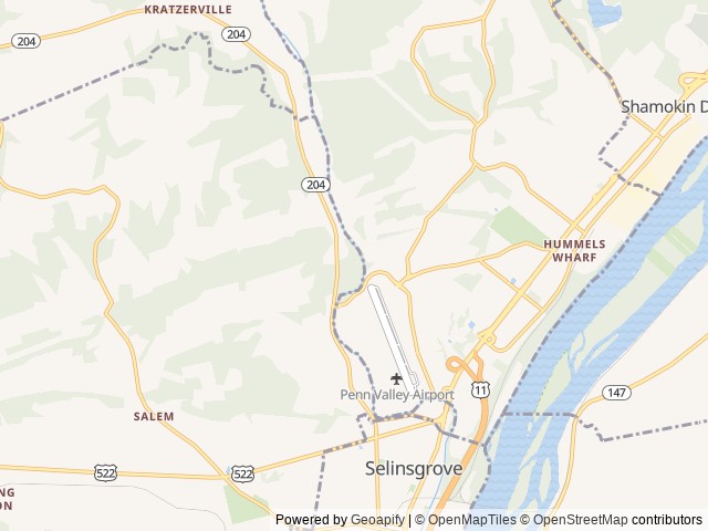 Map of Penn Avon Campground location at Selinsgrove, PA, United States