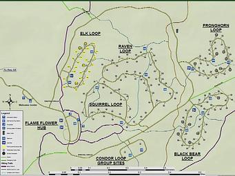 A color map of the Tusayan-Montane Campground showing campsite and amenity locations.