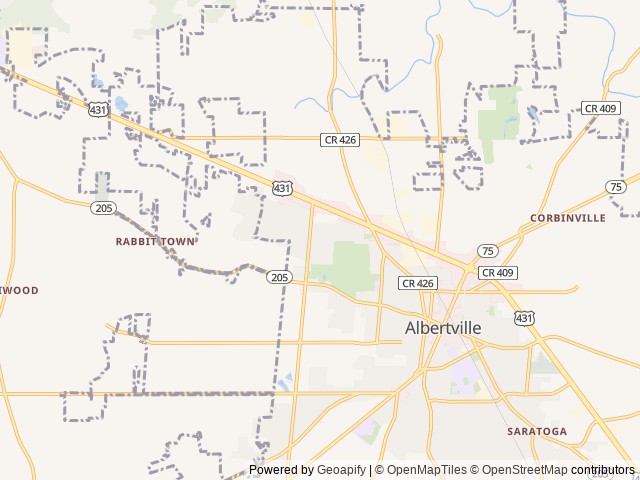 Map of Sand Mountain Park & Amphitheater location at Albertville, AL, United States