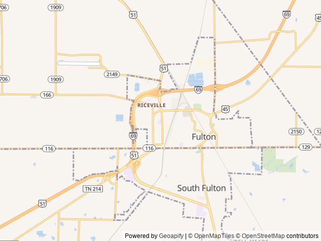 Map of Railroader RV Park location at Fulton, KY, United States