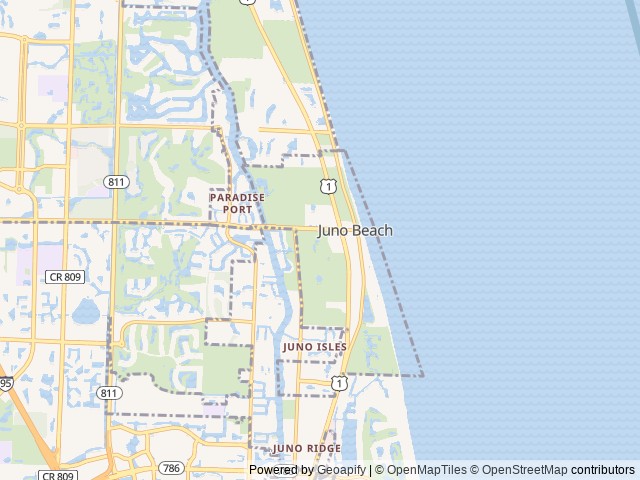 Map of Juno Ocean Walk RV Resort location at Juno Beach, FL, United States