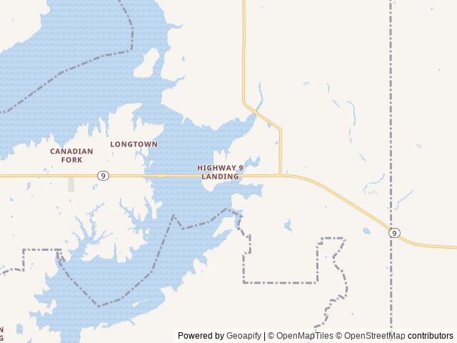 Map of Highway 9 Landing location at Eufaula, OK, United States