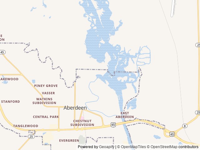 Map of Blue Bluff Campground (Aberdeen Ms) location at Aberdeen, MS, United States