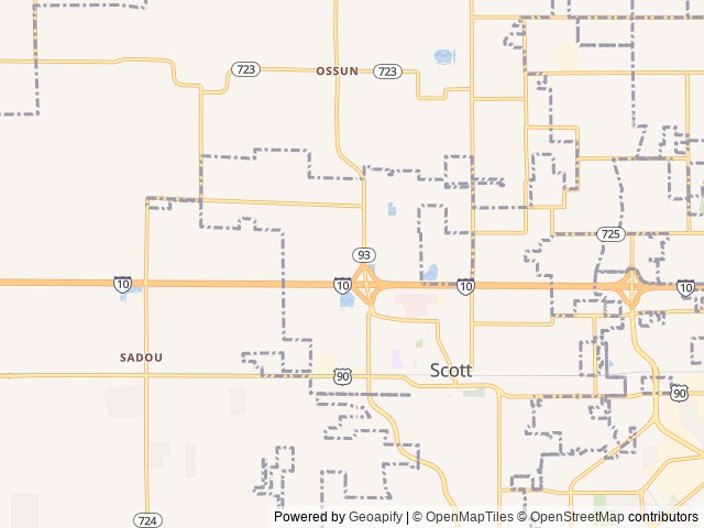 Map of Lafayette KOA Holiday location at Scott, LA, United States